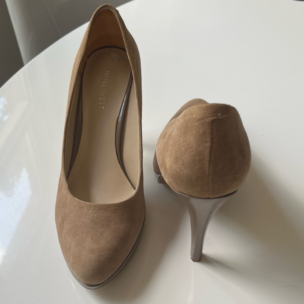 Nine West Taupe Suede Women’s Size 8M 3'' Leather Heels